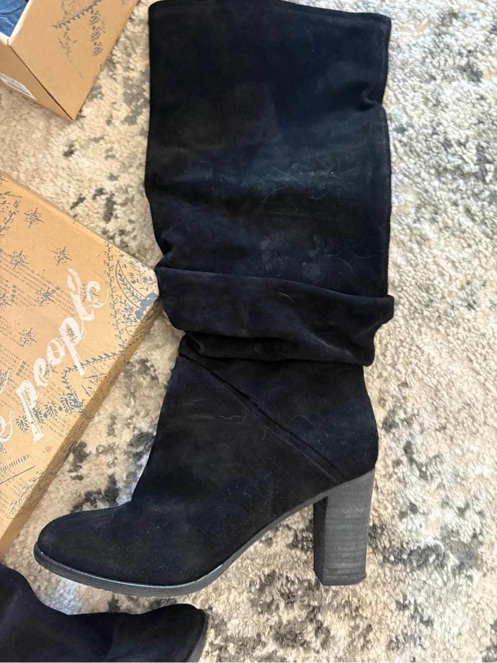 Free People Black Suede Slouch Knee Boots